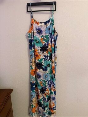 O'Neill Floral Spaghetti-Strap Maxi Dress - Turquoise, Orange & Navy